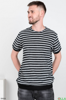 Men's black and white striped polo shirt