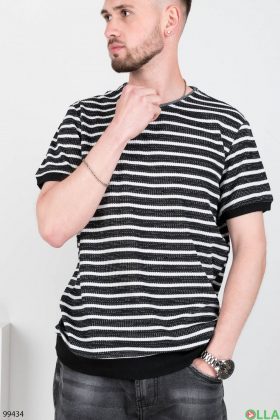 Men's black and white striped polo shirt