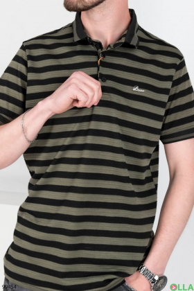 Чоловіча чорно-зелена футболка-поло у смужку