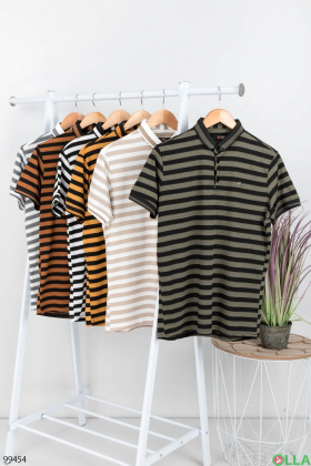 Men's black and green striped polo shirt