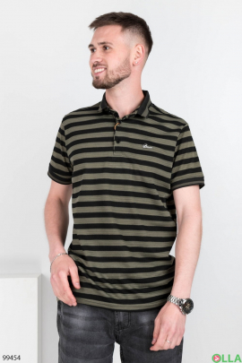 Men's black and green striped polo shirt