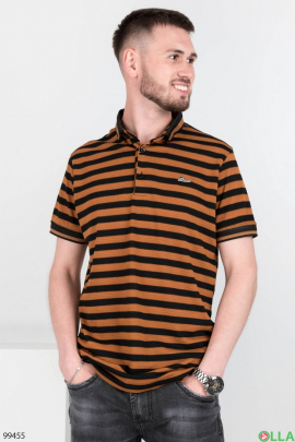 Men's black and brown striped polo shirt