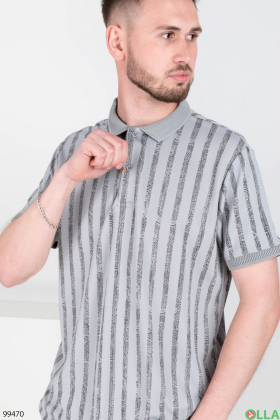 Men's gray striped polo shirt