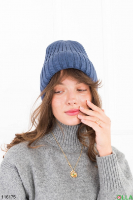 Жіноча зимова синя шапка на флісі
