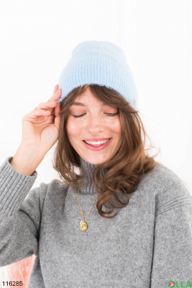 Жіноча зимова блакитна шапка на флісі