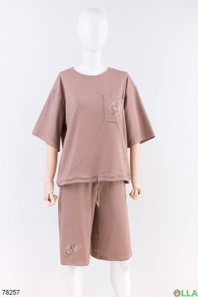 Women's brown T-shirt and shorts suit