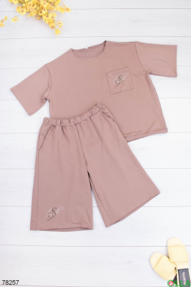 Women's brown T-shirt and shorts suit