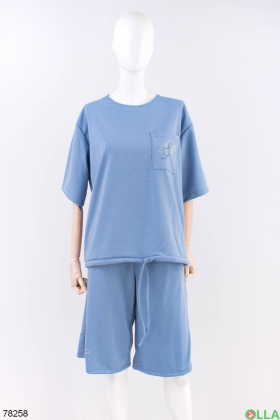 Women's blue T-shirt and shorts suit