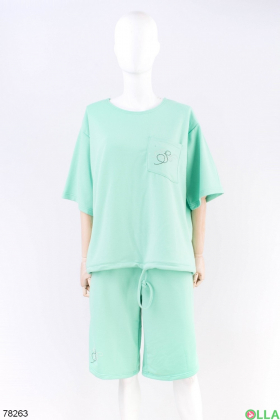 Women's turquoise T-shirt and shorts suit