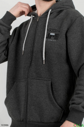 Men's dark gray zipped winter hoodie