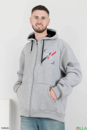 Men's gray winter hoodie with a zipper