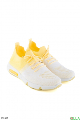 Women's white and yellow textile sneakers