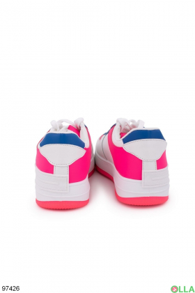 Women's white sneakers with pink inserts