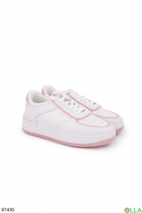 Женские белые кроссовки с розовыми вставками