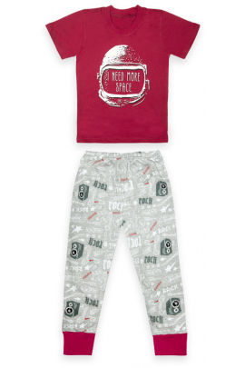 Детская хлопковая пижама для мальчика футболка + брюки PGM-22-8 2 Космос" на рост (13186) Бордовый 