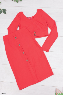 Women's red knitted skirt suit