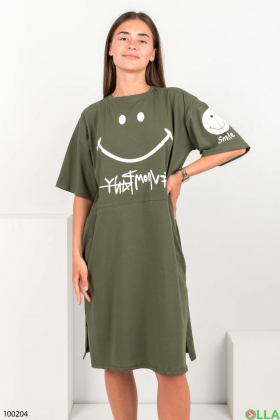 Жіноча трикотажна сукня кольору хакі з написом
