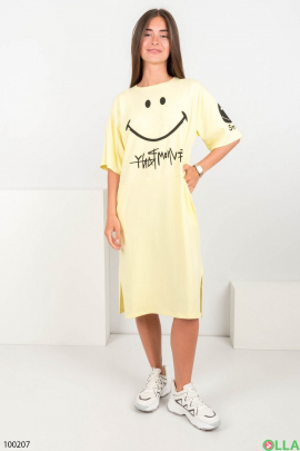 Женское желтое трикотажное платье с надписью