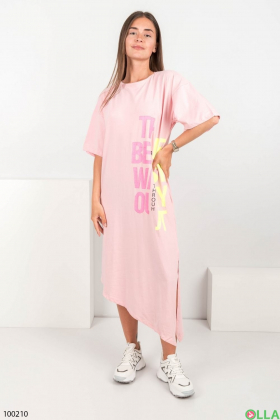 Women's pink knitted dress with slogan