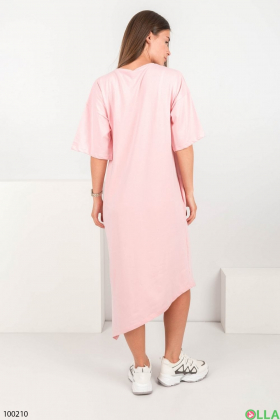 Женское розовое трикотажное платье с надписью