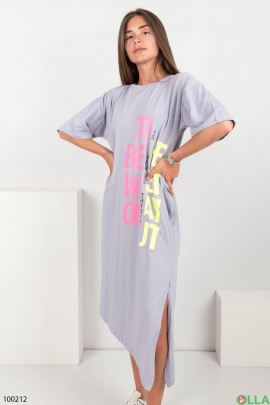 Женское лиловое трикотажное платье с надписью