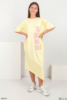 Women's yellow knitted dress with an inscription