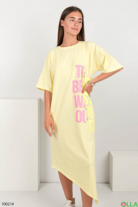 Women's yellow knitted dress with an inscription