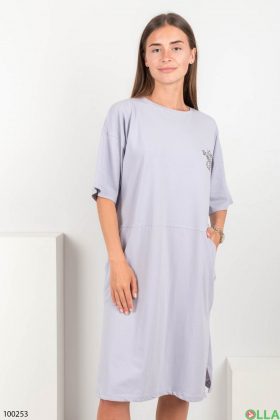 Жіноча фіолетова трикотажна сукня з написом
