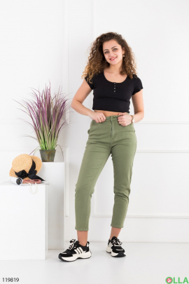 Женские зеленые брюки-скинни 