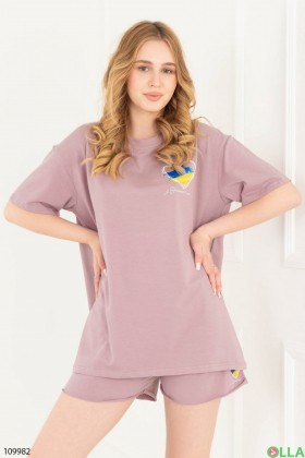 Женский фиолетовый комплект из футболки и шорт