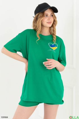 Жіночий зелений комплект з футболки та шорт
