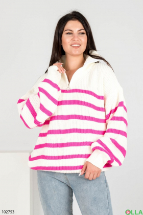 Жіночий рожево-білий светр у смужку