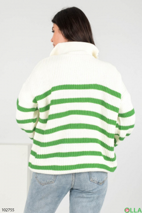 Жіночий біло-зелений светр у смужку