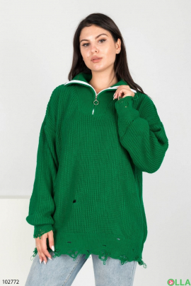 Жіночий зелений светр на блискавці