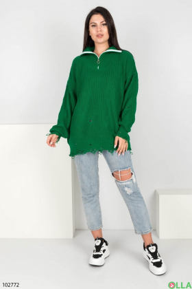 Жіночий зелений светр на блискавці