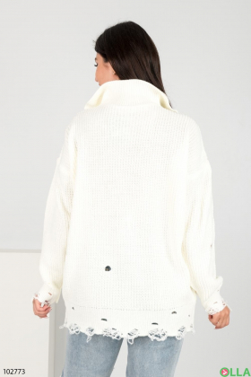 Жіночий білий светр на блискавці