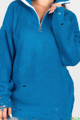 Жіночий синій светр на блискавці