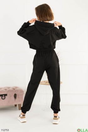 Женский черный комплект из брюк и топа с капюшоном