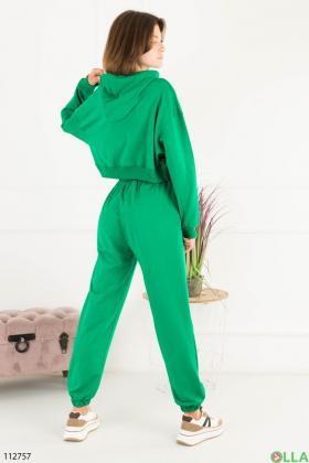 Жіночий зелений комплект із штанів та топа з капюшоном