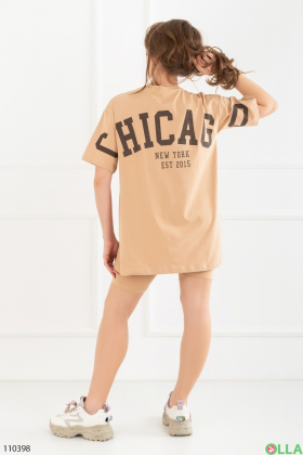 Женский бежевый комплект из футболки и шорт
