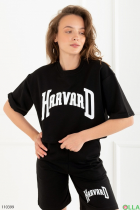 Женский черный комплект из футболки и шорт