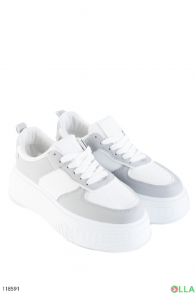 Women's gray and white eco-leather sneakers