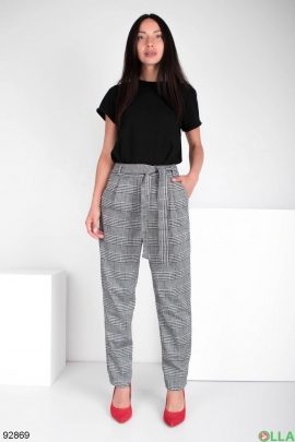 Women's plaid trousers with a belt