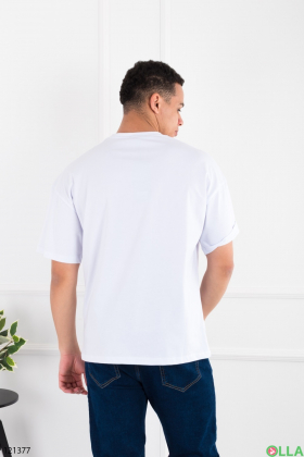 Men's white oversized T-shirt with inscription