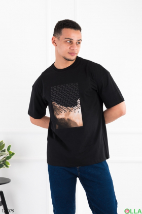 Men's black oversized T-shirt with print