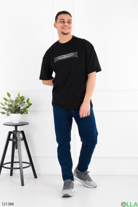 Мужская черная футболка оверсайз с принтом