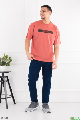 Мужская оранжевая футболка оверсайз с принтом