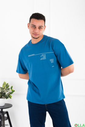 Men's blue oversized T-shirt with inscription