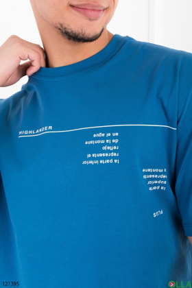 Men's blue oversized T-shirt with inscription