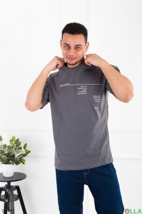 Men's dark gray oversized T-shirt with slogan